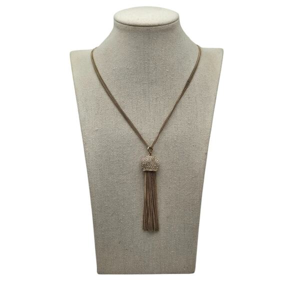 Gold Tone Crystal Tassel Pendant long Necklace New York & Company - Picture 1 of 7